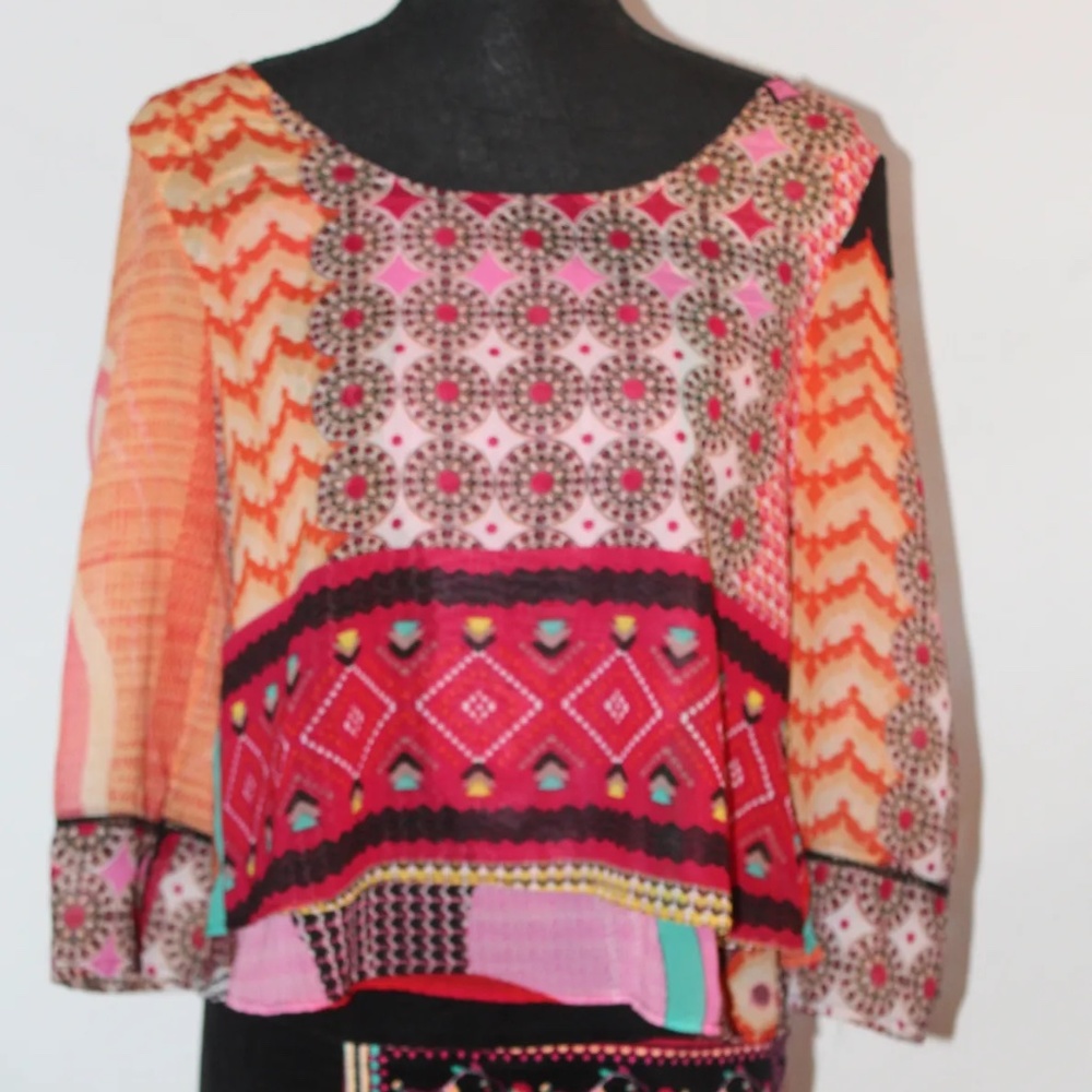 Gently Used/Loved Patrons of Peace Fun, Multi-color Long Sleeve Pull-on Top, S